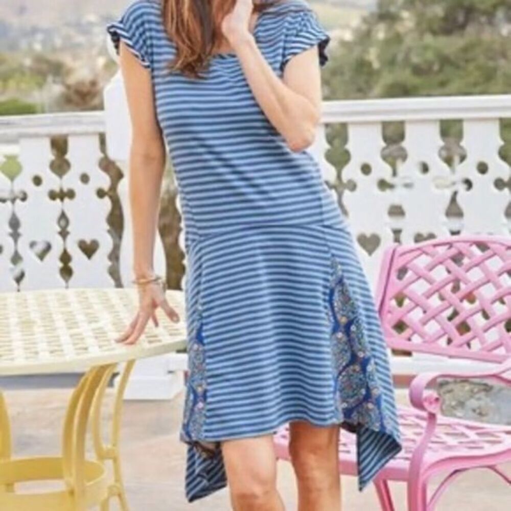 Matilda Jane striped floral drop waist shark bite hem dress medium